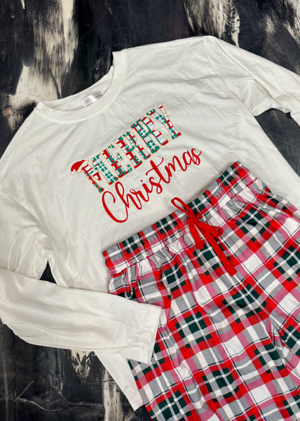 Merry Christmas Plaid Pajama Set