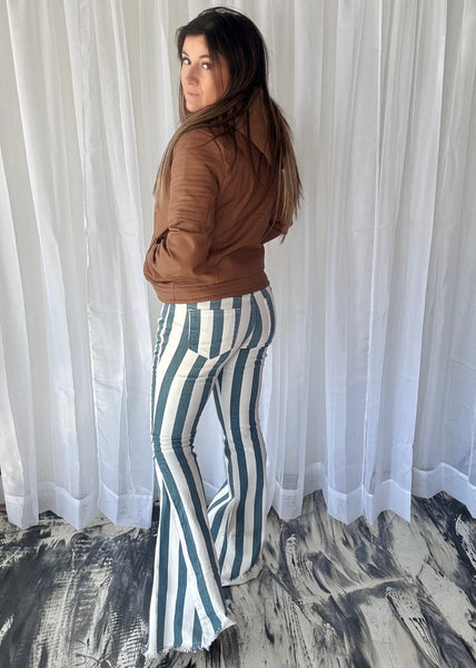 Deep Teal Striped Bell Bottoms