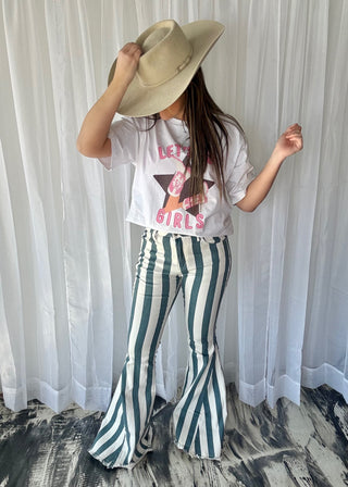 Deep Teal Striped Bell Bottoms