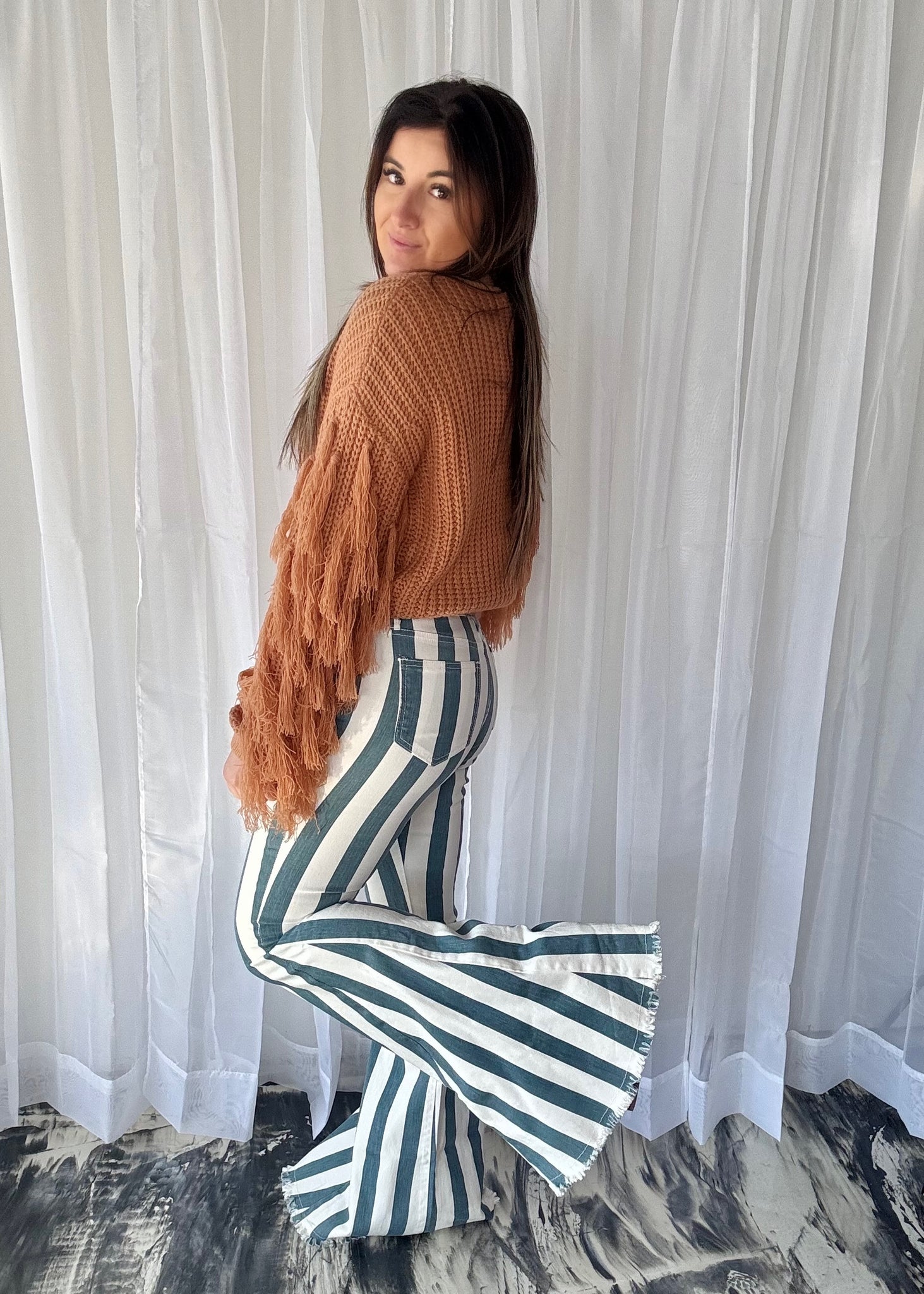 Deep Teal Striped Bell Bottoms