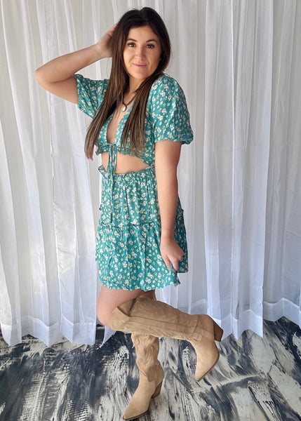 Out West Teal Front Tie Dress