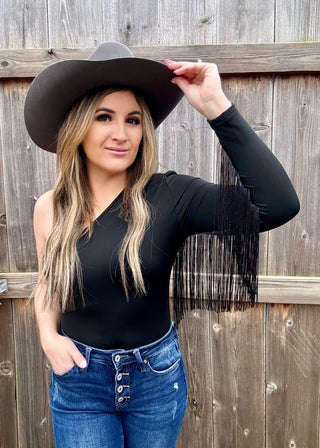 Bonnie One Shoulder Fringe Bodysuit