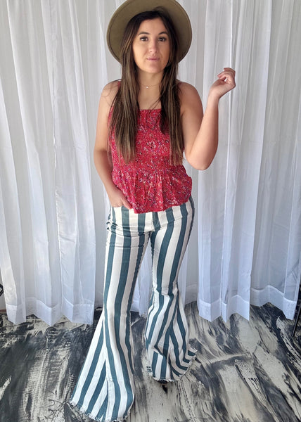 Deep Teal Striped Bell Bottoms