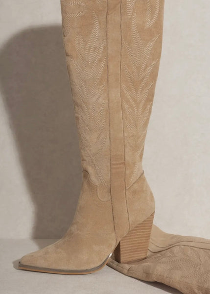 Bronco Almond Knee High Cowboy Boot