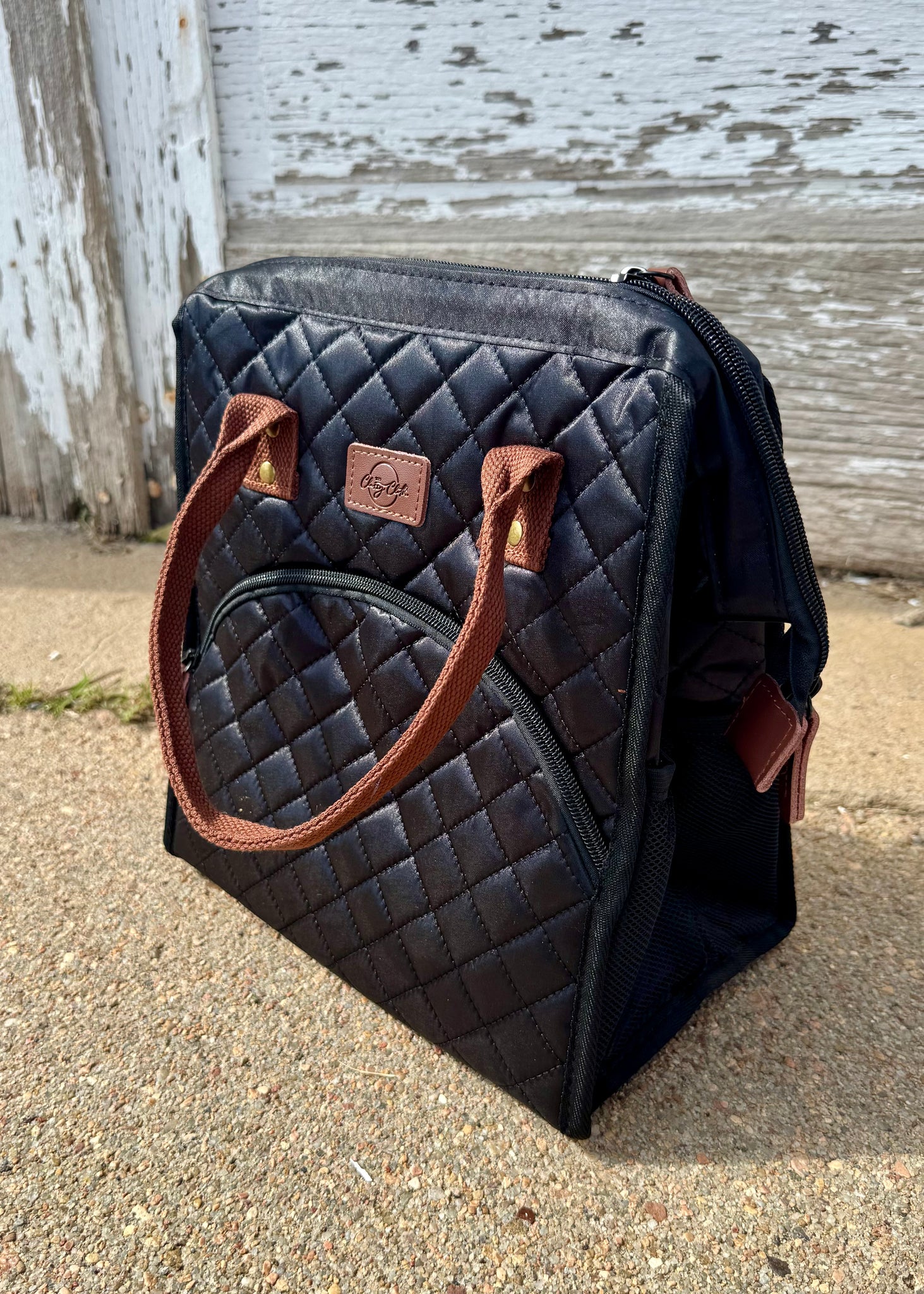 Black Quilted Cooler Lunch Bag