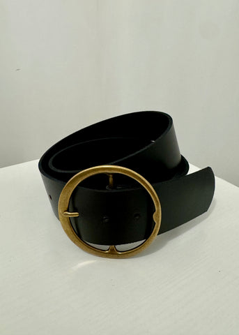 Classic Wide Genuine Leather Round Buckle Belt