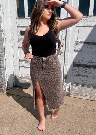 Honky Tonk Leopard Denim Skirt