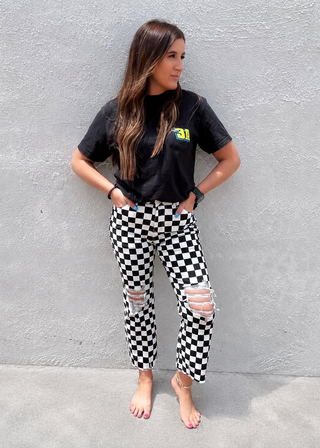 Checkered Flag Cropped Jeans