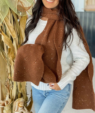 Sequin Brioce Cable Knit C.C. Scarf