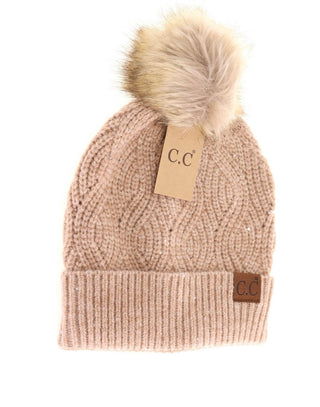 Sequin Brioche Cable Knit C.C. Pom