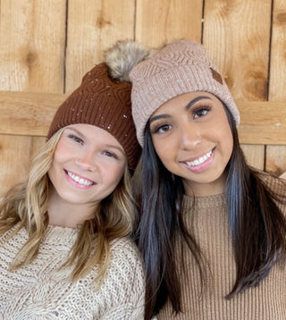 Sequin Brioche Cable Knit C.C. Pom