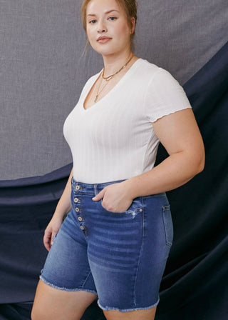 Nina KanCan High Rise Button Down Shorts (Plus Size)