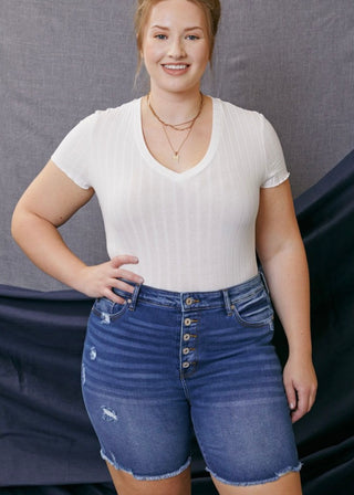 Nina KanCan High Rise Button Down Shorts (Plus Size)