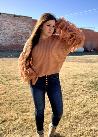 After Hours Rust Fringe Sweater