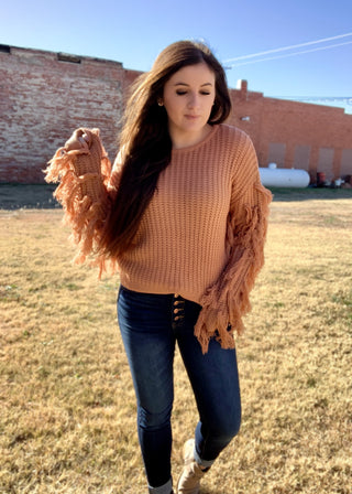 After Hours Rust Fringe Sweater