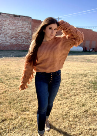After Hours Rust Fringe Sweater